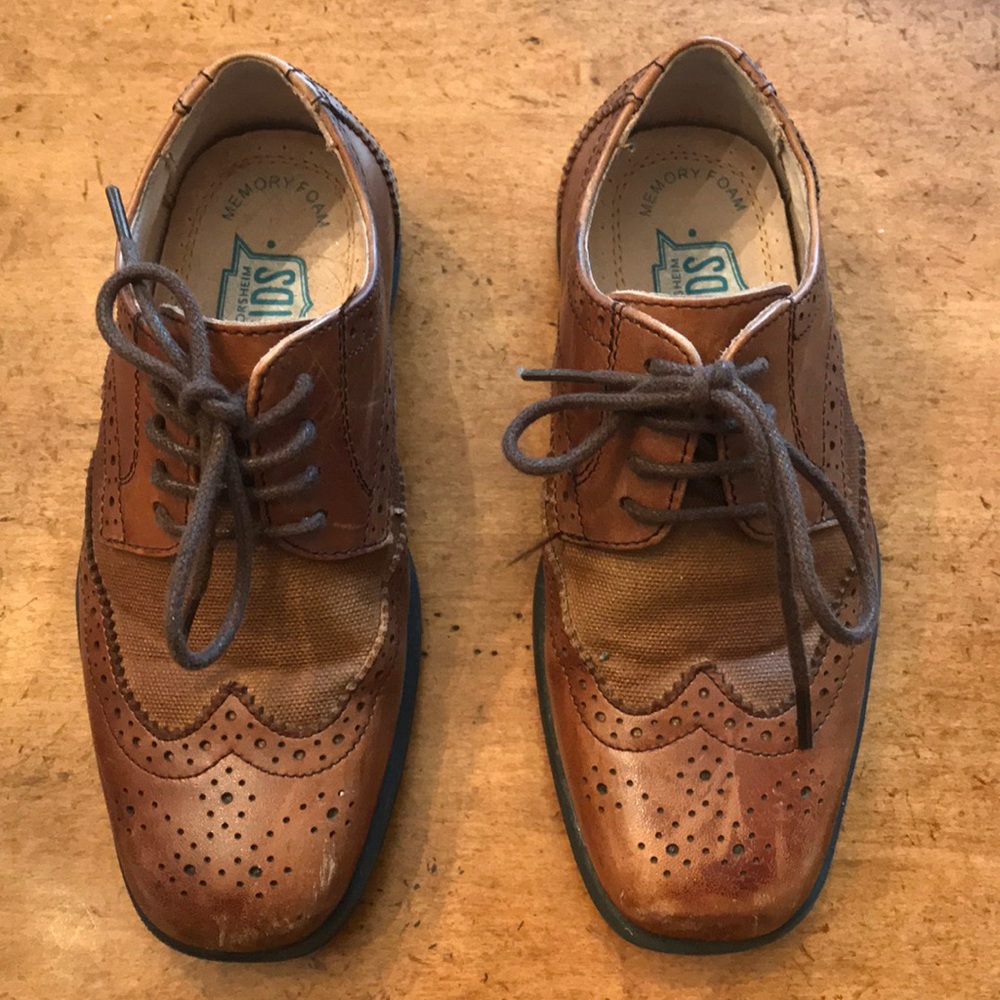 Boys saddle brown dress shoes